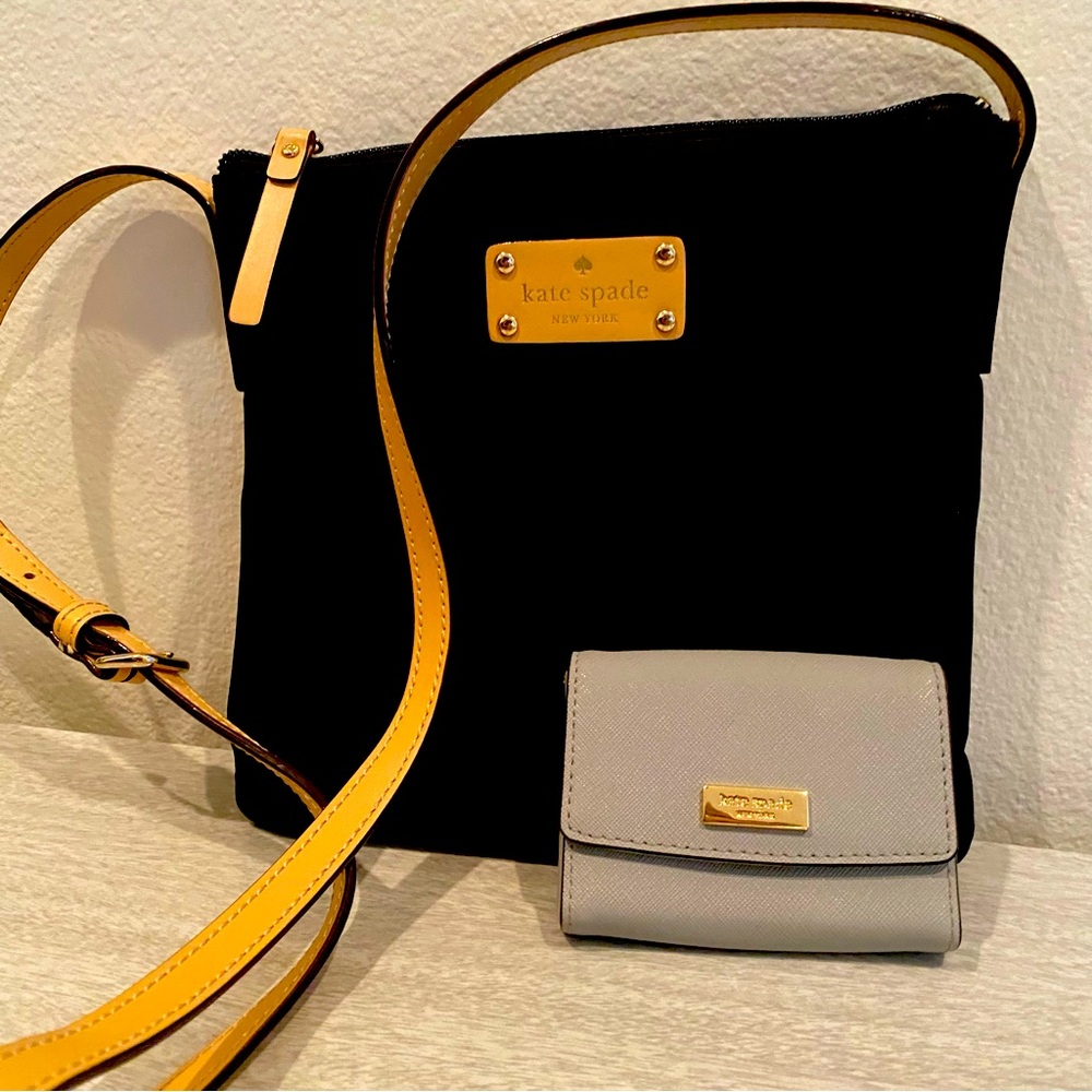 KATE SPADE black Crossbody Messenger bag with small card-holder wallet